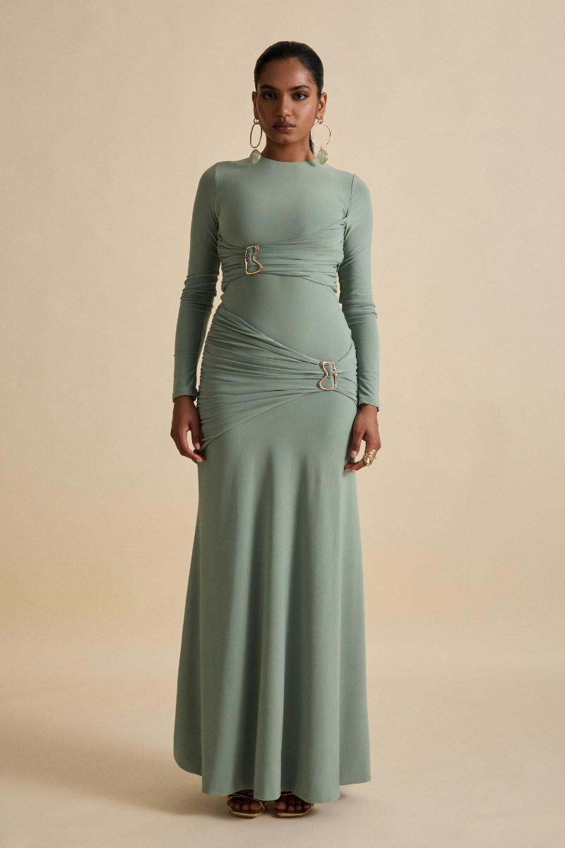 JADE MAXI DRESS IN SMOKE GREEN