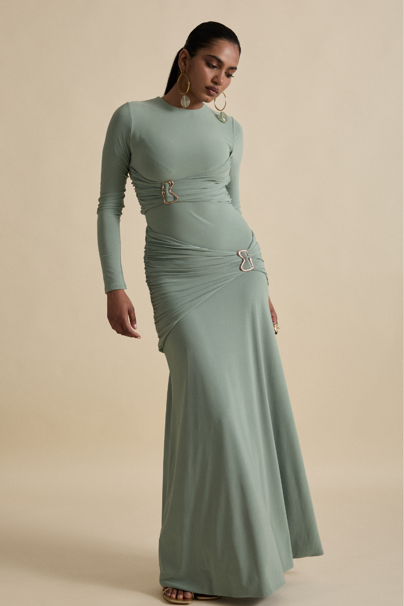 JADE MAXI DRESS IN SMOKE GREEN | CULT MIA JADE MAXI DRESS IN SMOKE GREEN | CULT MIA