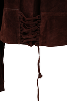 Double A jade suede jacket in brown, stylish women's jacket with soft suede texture and tailored fit.