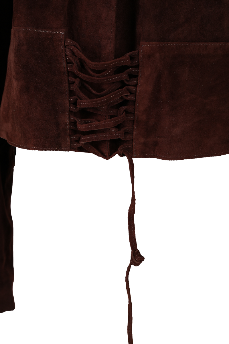 Double A jade suede jacket in brown, stylish women's jacket with soft suede texture and tailored fit.