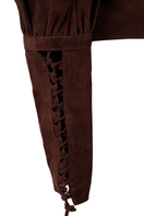 Double A jade suede jacket in brown, stylish and soft, shown on a model with a relaxed fit and classic design.