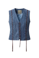 Blue jade suede vest by Double A, featuring a soft, textured suede fabric and a stylish, sleeveless design.