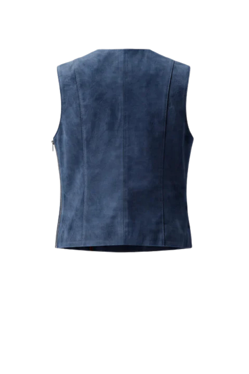 Blue jade suede vest by Double A, featuring a soft suede texture and stylish sleeveless design.