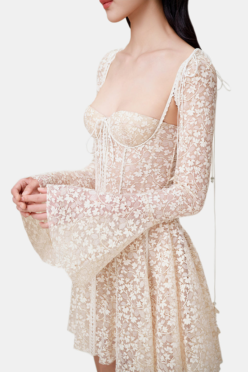 Beige Jaliyah mini dress by Montsand, featuring a stylish jaliya design and fitted silhouette, perfect for casual or semi-formal occasions.