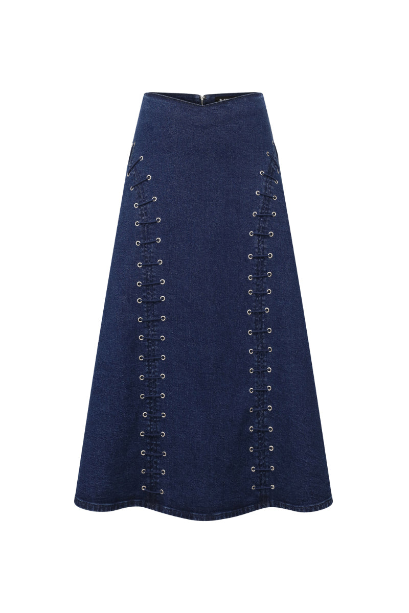 Light brown midi skirt from TT Studios' JAN SKIRT collection, featuring a flowing fabric and stylish design.