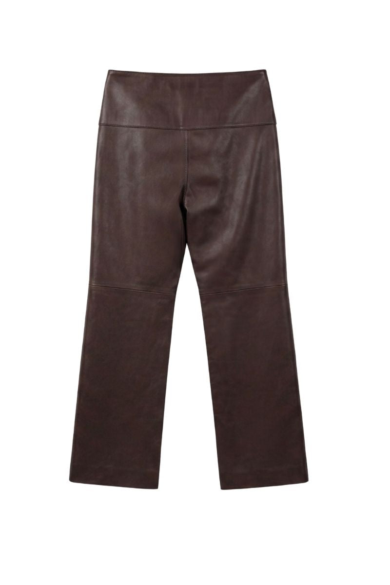 Double A Jason leather pants in brown, featuring a stylish fit and sleek design, ideal for casual or edgy fashion looks.