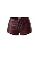 Double A Jason leather shorts in burgundy, showcasing a stylish pair of men's shorts with a smooth leather finish.