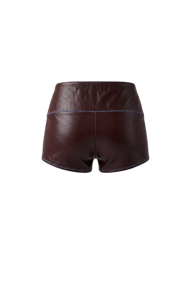 Double A Jason leather shorts in burgundy, stylish men's shorts made from smooth leather with a contemporary fit.