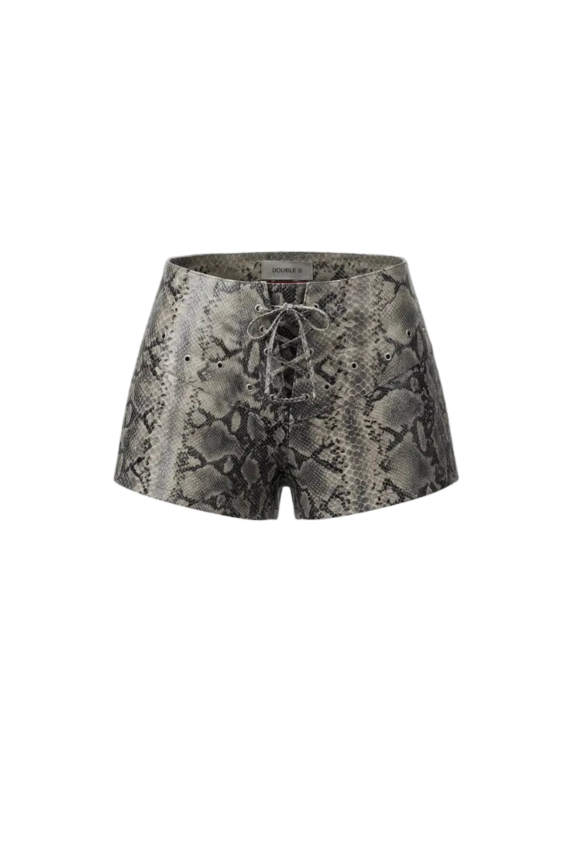 Double A Jason Leather Shorts in snakeprint featuring a stylish, fitted design and textured leather material.