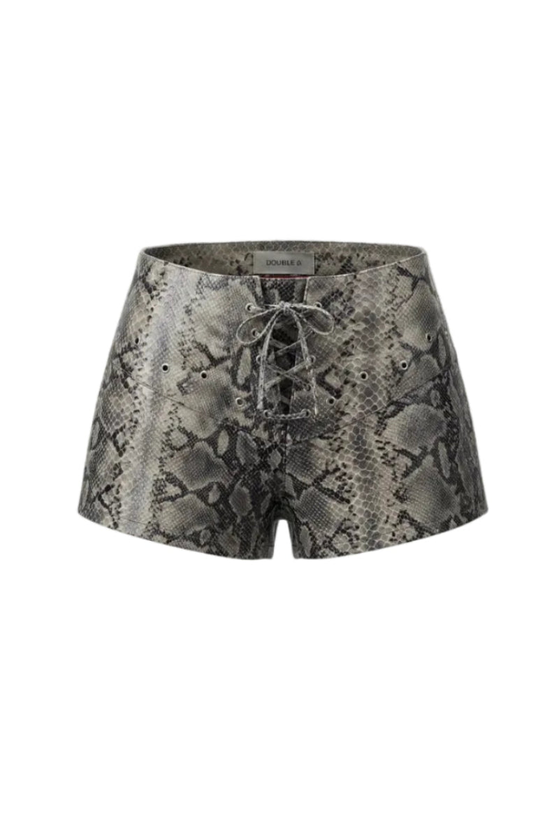 Double A Jason leather shorts in snakeprint with a fitted waistband and stylish design, perfect for casual and trendy outfits.