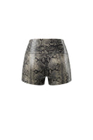 Double A Jason leather shorts in snake print, styled with a fitted waistband and textured snake pattern fabric.