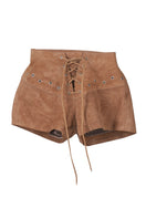 Beige Jason suede shorts by Double A, featuring a stylish, smooth suede fabric and a classic fit for casual wear.