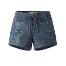 Blue Jason suede laser-cut shorts by Double A, featuring detailed cut-out design and a relaxed fit.