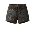 Double A Jason suede laser-cut shorts in olive, featuring stylish cut-out details and a relaxed fit.