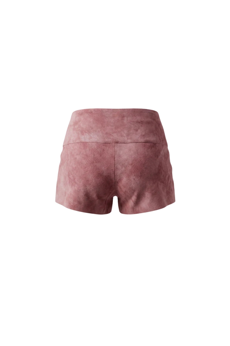 Pink Jason suede shorts by Double A featuring a smooth suede texture and a stylish, modern fit.