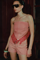 Double A Jason suede shorts in pink, featuring a stylish fit and soft suede material, displayed on a neutral background.