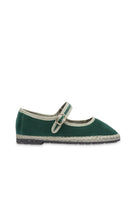 Flabelus Jay green flats with light green piping, featuring a sleek design and comfortable slip-on style.