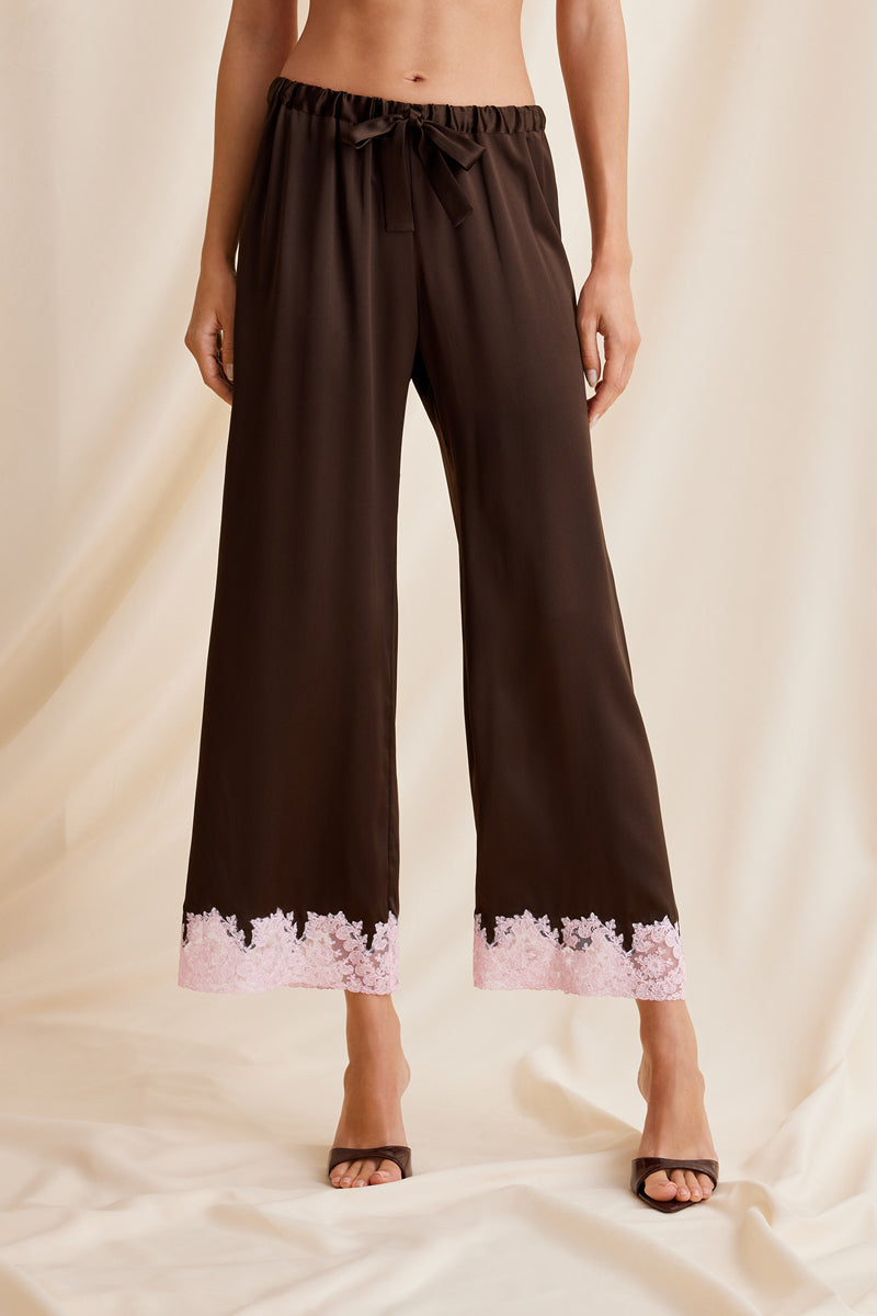 Scarlett Gasque Jayne Pant in chocolate plum, front view, stylish pants with a tailored fit and smooth fabric.