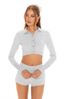 Nana Jacqueline Jenna blue cardigan with long sleeves and open front, styled with casual outfits.