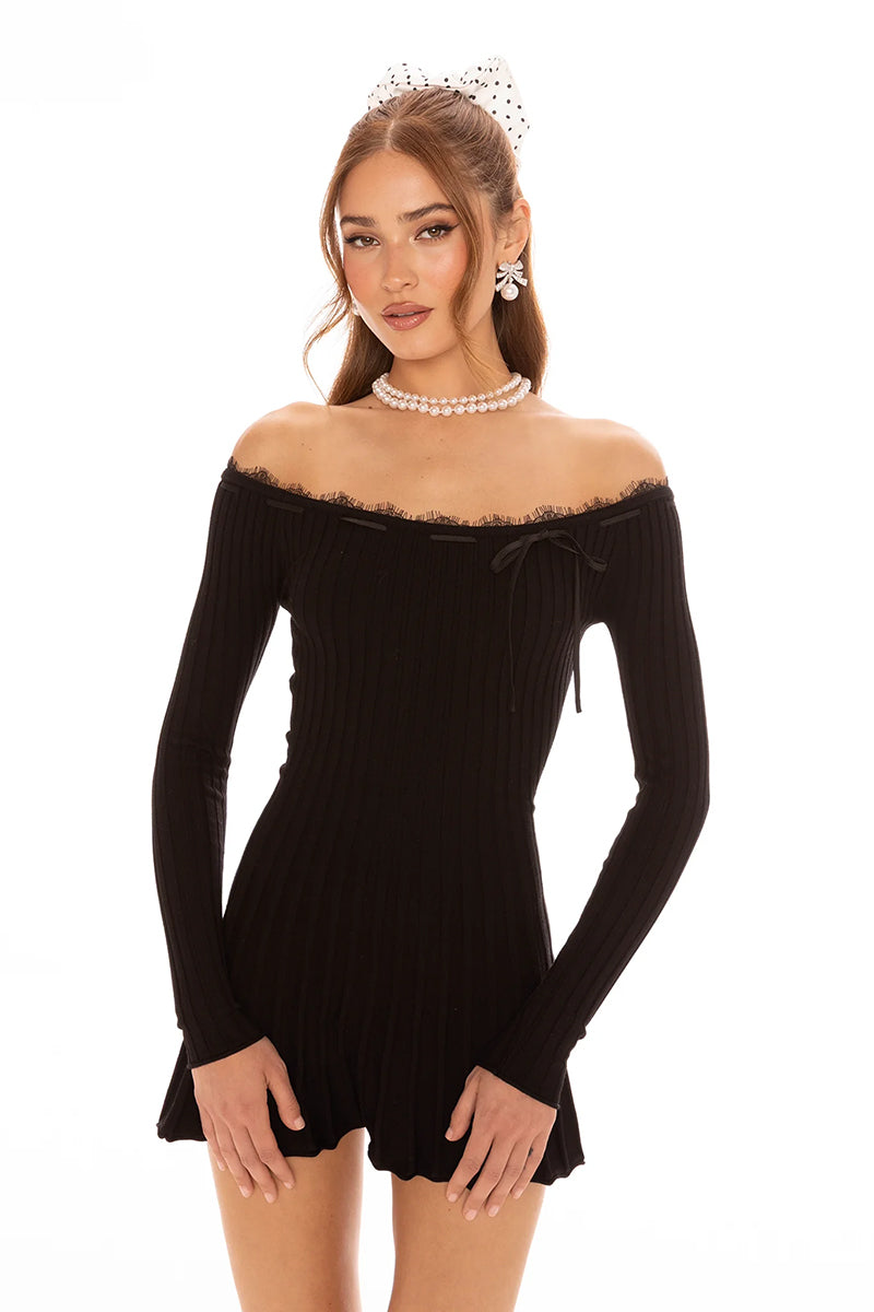 Black Jenna mini dress by Nana Jacqueline featuring a fitted silhouette and stylish design, shown in a full-length view.
