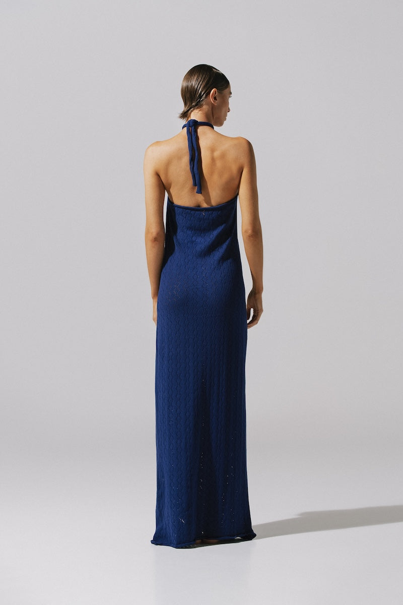Baobab Jericó Maxi Dress in vibrant lapis blue, flowing fabric with a relaxed fit and elegant design.