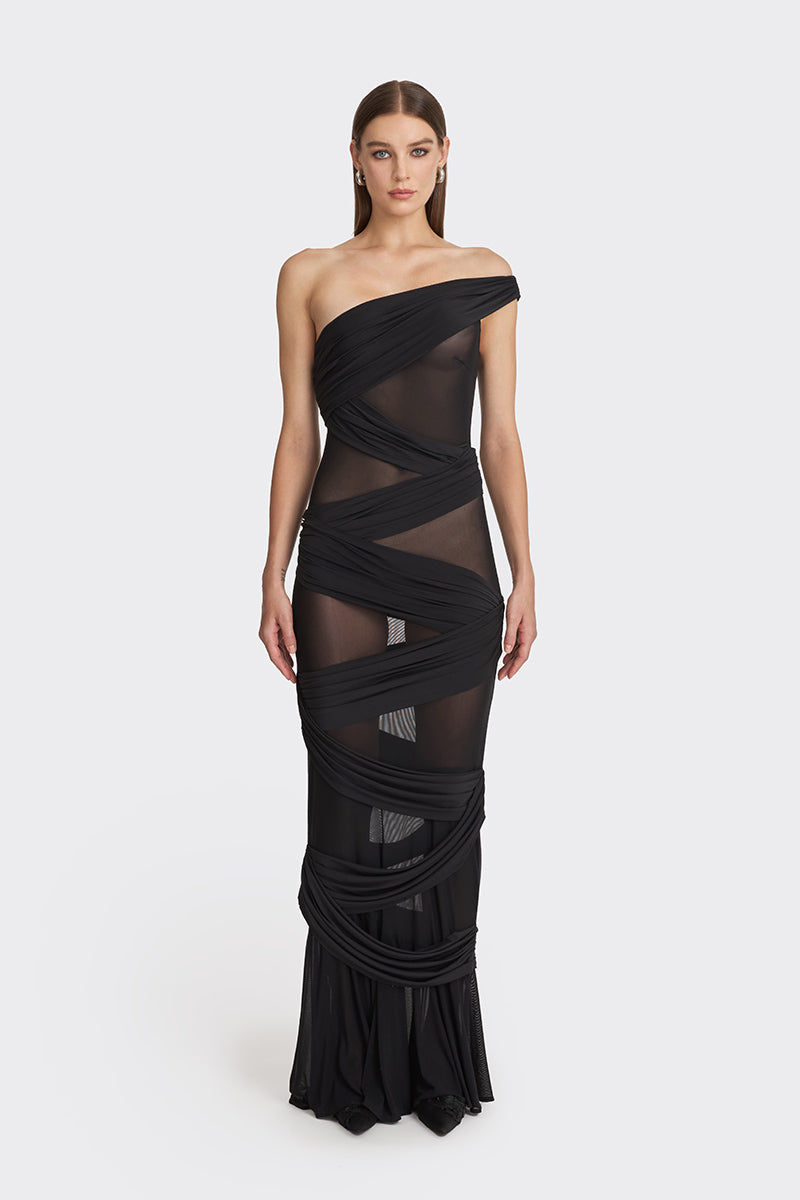 JERSEY WRAP BLACK MAXI DRESS - CULT MIA