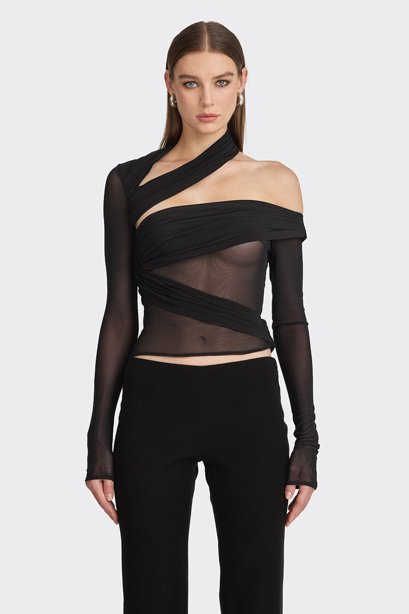 JERSEY BLACK WRAP TOP - CULT MIA