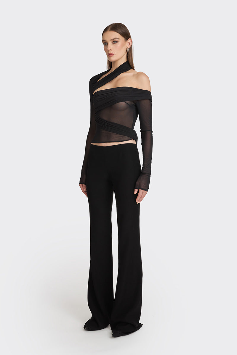 JERSEY BLACK WRAP TOP - CULT MIA