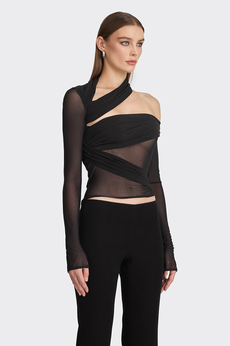 JERSEY BLACK WRAP TOP - CULT MIA