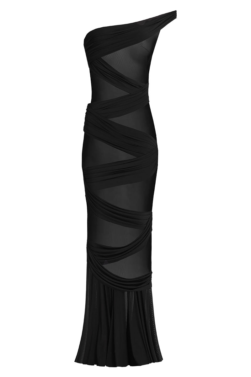 JERSEY WRAP BLACK MAXI DRESS - CULT MIA