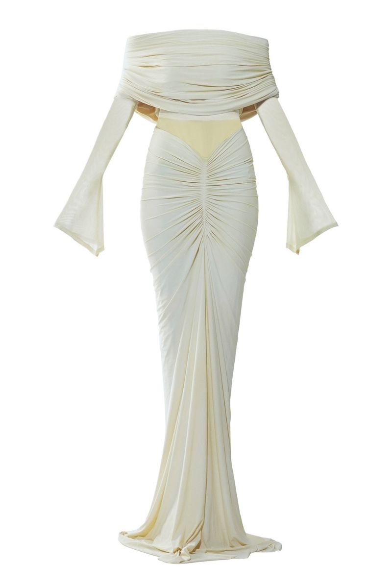JOLENE OFF-SHOULDER RUCHED GOWN - CULT MIA