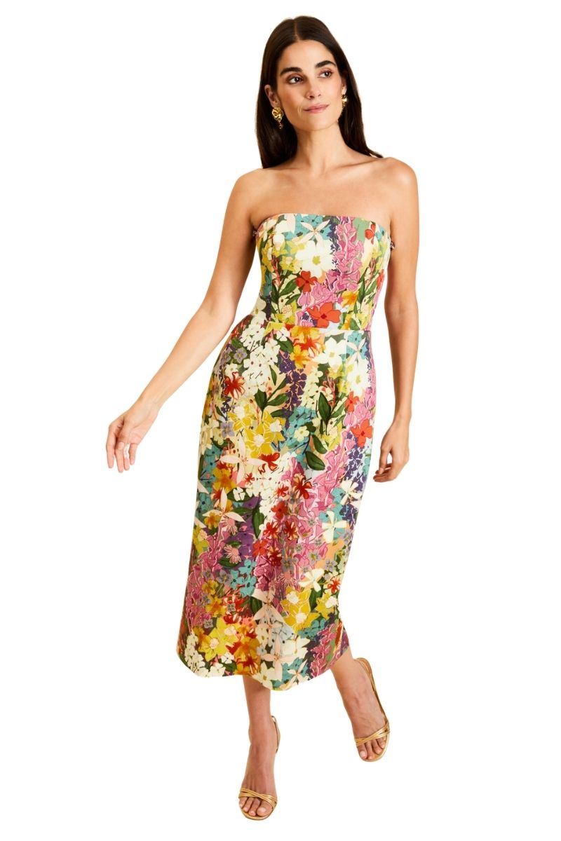 Mestiza New York Josephine convertible midi dress in soft fabric with a fitted bodice and flowing skirt, displayed on a hanger.