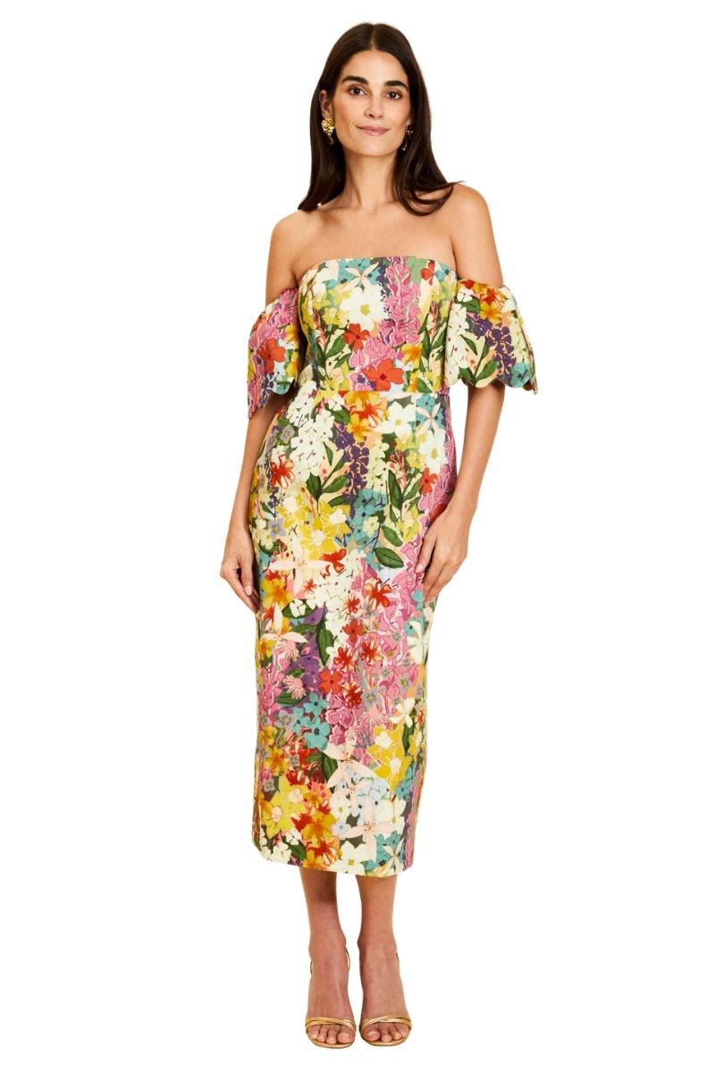 Mestiza New York Josephine convertible midi dress in flowing fabric, featuring a versatile design and elegant silhouette.