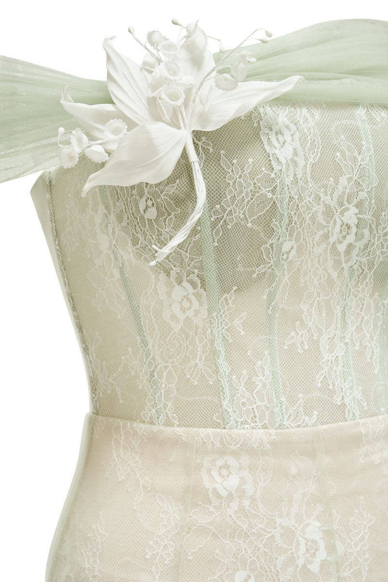 Green TINLEY dress gown by JOSÉPHINE, featuring elegant fabric and stylish design, shown on a model.