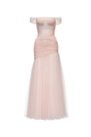 Pink AYLA gown by JOSÉPHINE, featuring elegant fabric and flowing design, displayed on a mannequin.