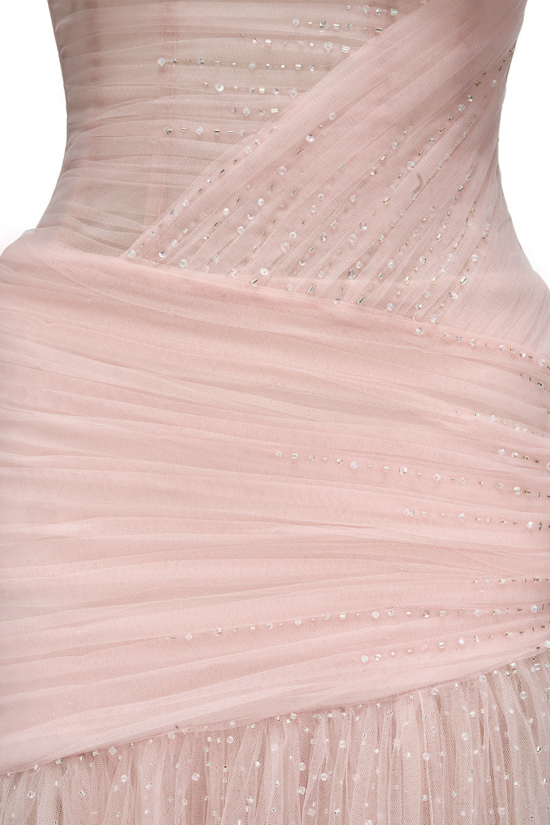 Pink AYLA gown by JOSÉPHINE, featuring elegant fabric and detailed design, showcased in a stylish full-length view.