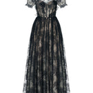 Black YEDDA gown by JOSÉPHINE, elegant floor-length dress with flowing fabric and sophisticated design.