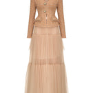 Elegant Josephine Hallie set in tweed gown featuring classic design and textured fabric, stylish for sophisticated occasions.
