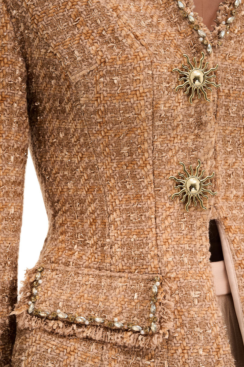 Elegant Josephine Hallie set in tweed gown featuring classic design and tailored fit, perfect for sophisticated occasions.