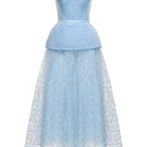 Elegant blue Kylie gown by Joséphine, featuring flowing fabric and intricate detailing, perfect for formal occasions.
