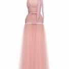 Pink Josephine Bliss gown with flowing fabric and elegant design, perfect for formal occasions.