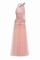 Pink Josephine Bliss gown with flowing fabric and elegant design, perfect for formal occasions.