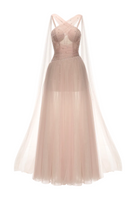 Pink LYRA gown by JOSÉPHINE featuring elegant fabric and flowing design, perfect for formal occasions.