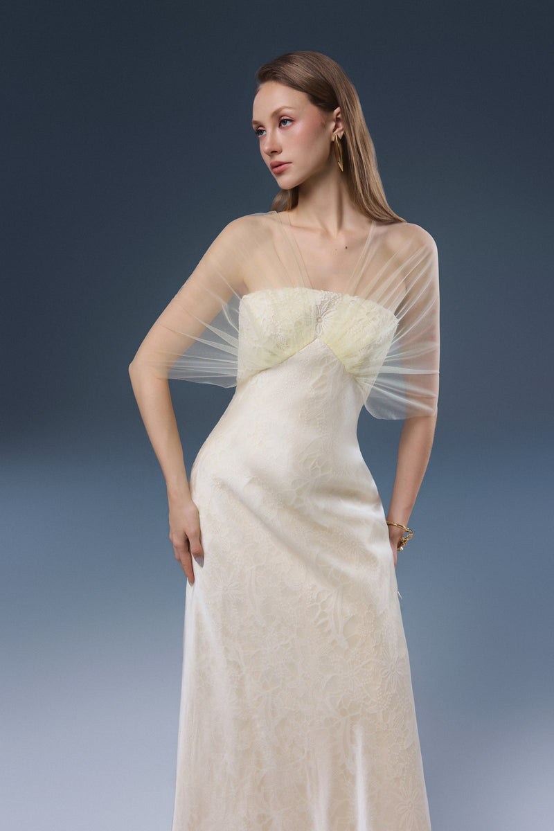 JOSÉPHINE ALVA lace midi dress with intricate lace details and elegant silhouette, perfect for formal occasions.