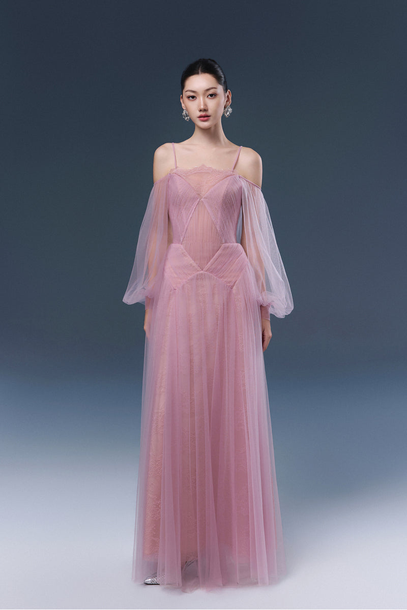 Pink Sorelin maxi dress by Joséphine, flowing fabric and elegant design, perfect for summer or special occasions.