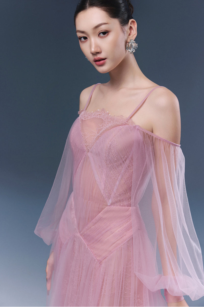 Pink Sorelin maxi dress by JOSÉPHINE, flowing fabric and elegant design, perfect for summer or special occasions.