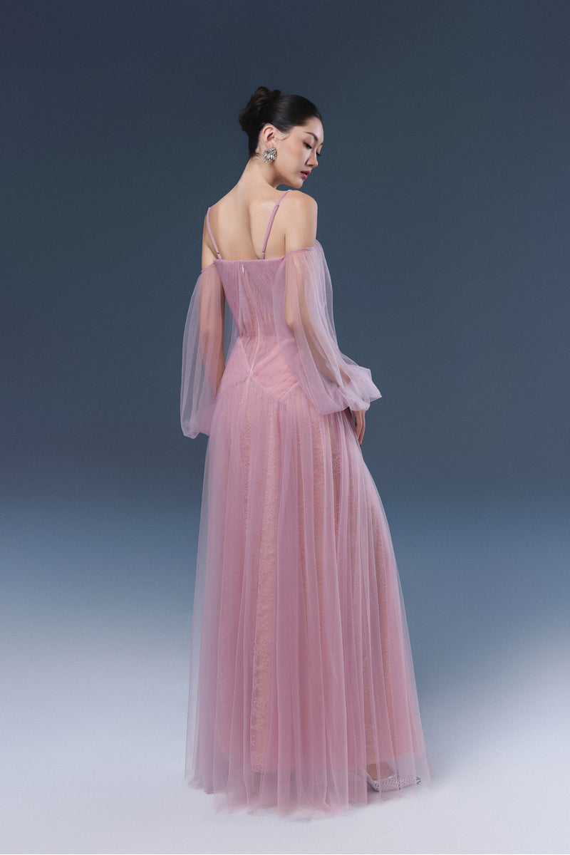 Pink Sorelin maxi dress by Joséphine, flowing fabric and elegant design, shown on a model.
