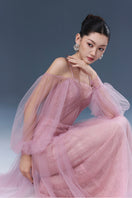 Pink Sorelin gown by Joséphine, elegant women's dress with flowing fabric and detailed design, perfect for formal occasions.