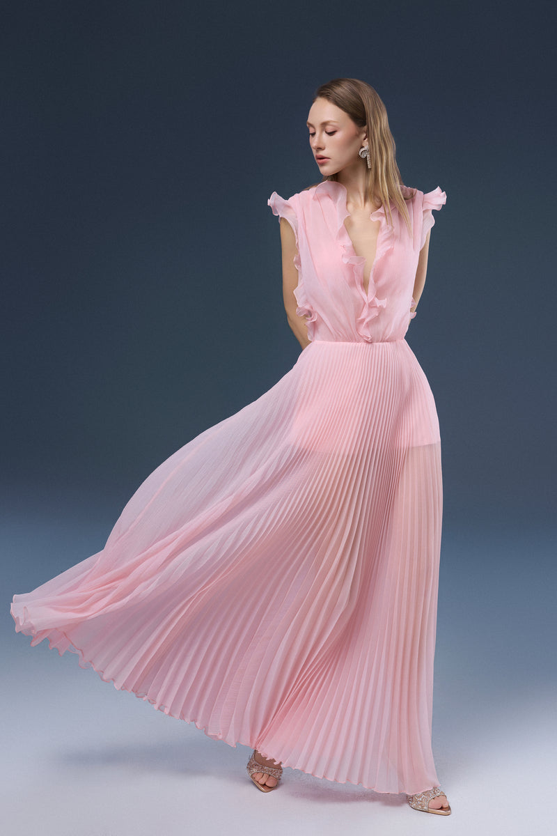 Pink Valencia maxi dress by JOSÉPHINE featuring flowing fabric and elegant design, perfect for casual or special occasions.