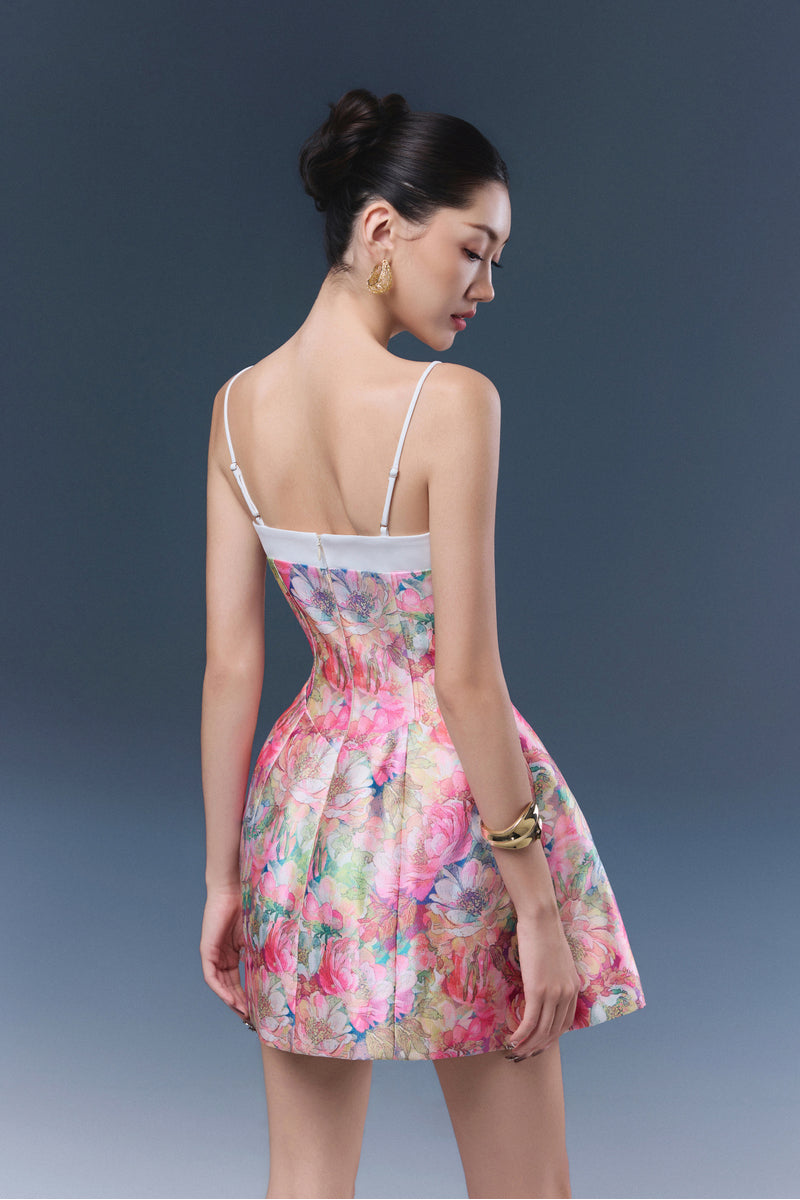 JOSÉPHINE RINA mini dress with floral pattern, sleeveless design, and V-neck, perfect for summer or casual occasions.